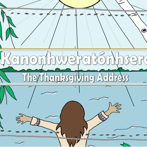 Graphic of a woman with arms out and the words The Thanksgiving Address