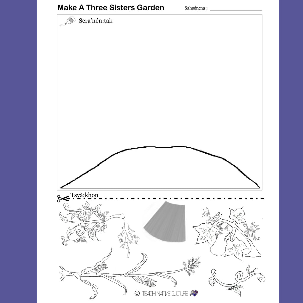 Make a three sisters garden printable with garden pictures on it