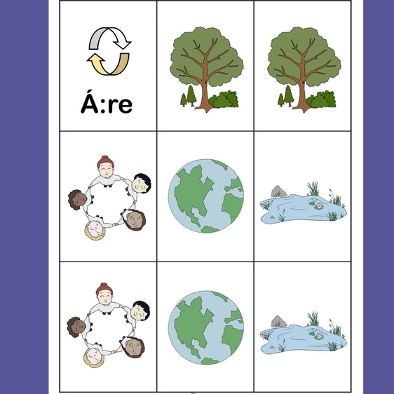 Printable Matching Game with trees and globe, children and water