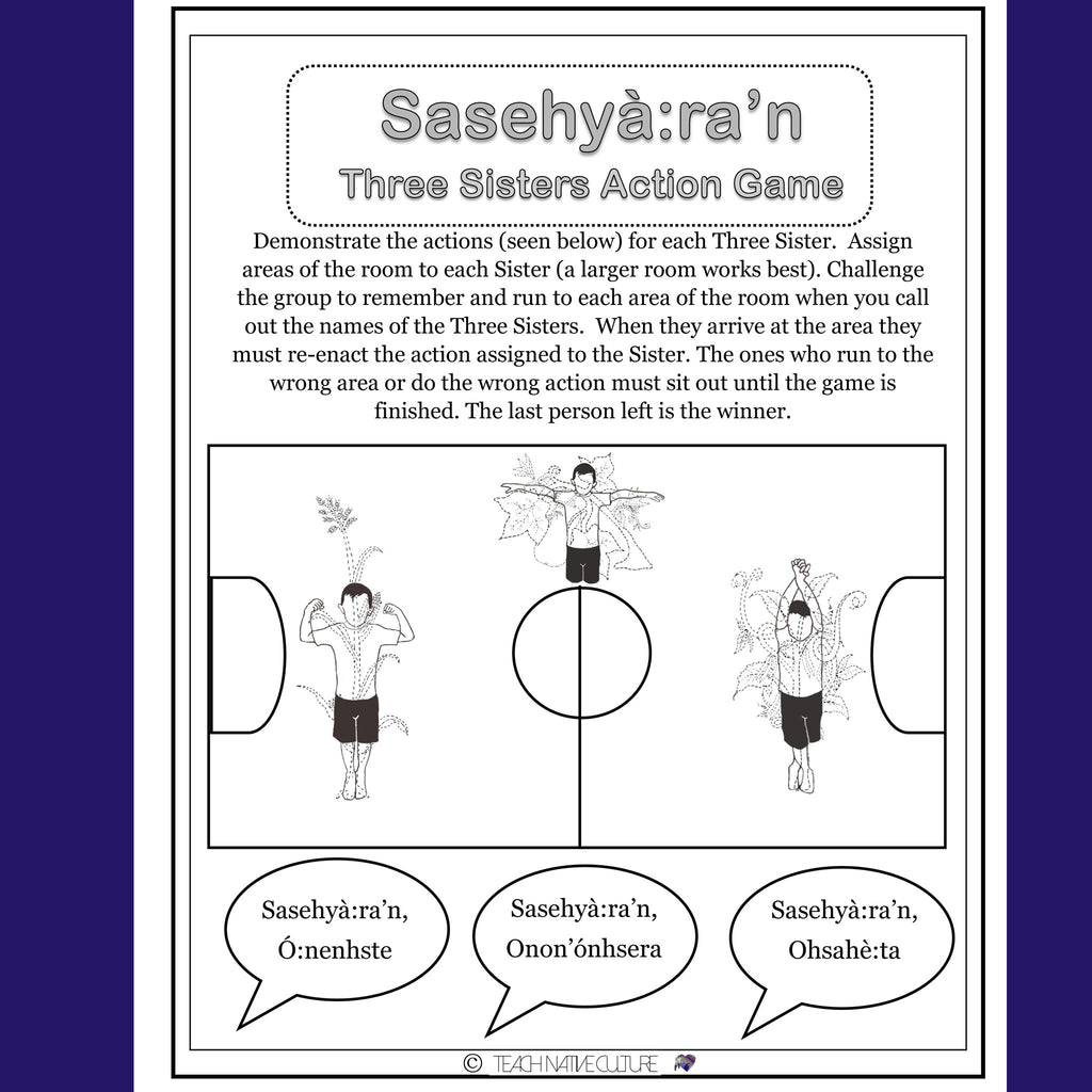 Printable three Sisters Action Game card with Physical Activity demontrations
