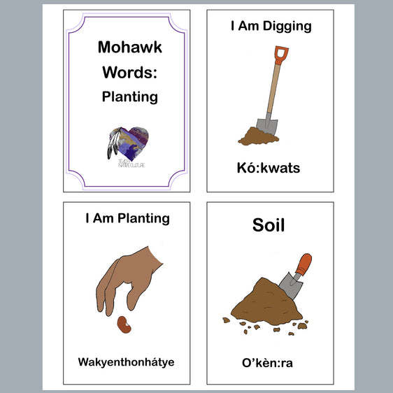 Clipart images of a shovel, a hand and soil to illustrate Planting Words